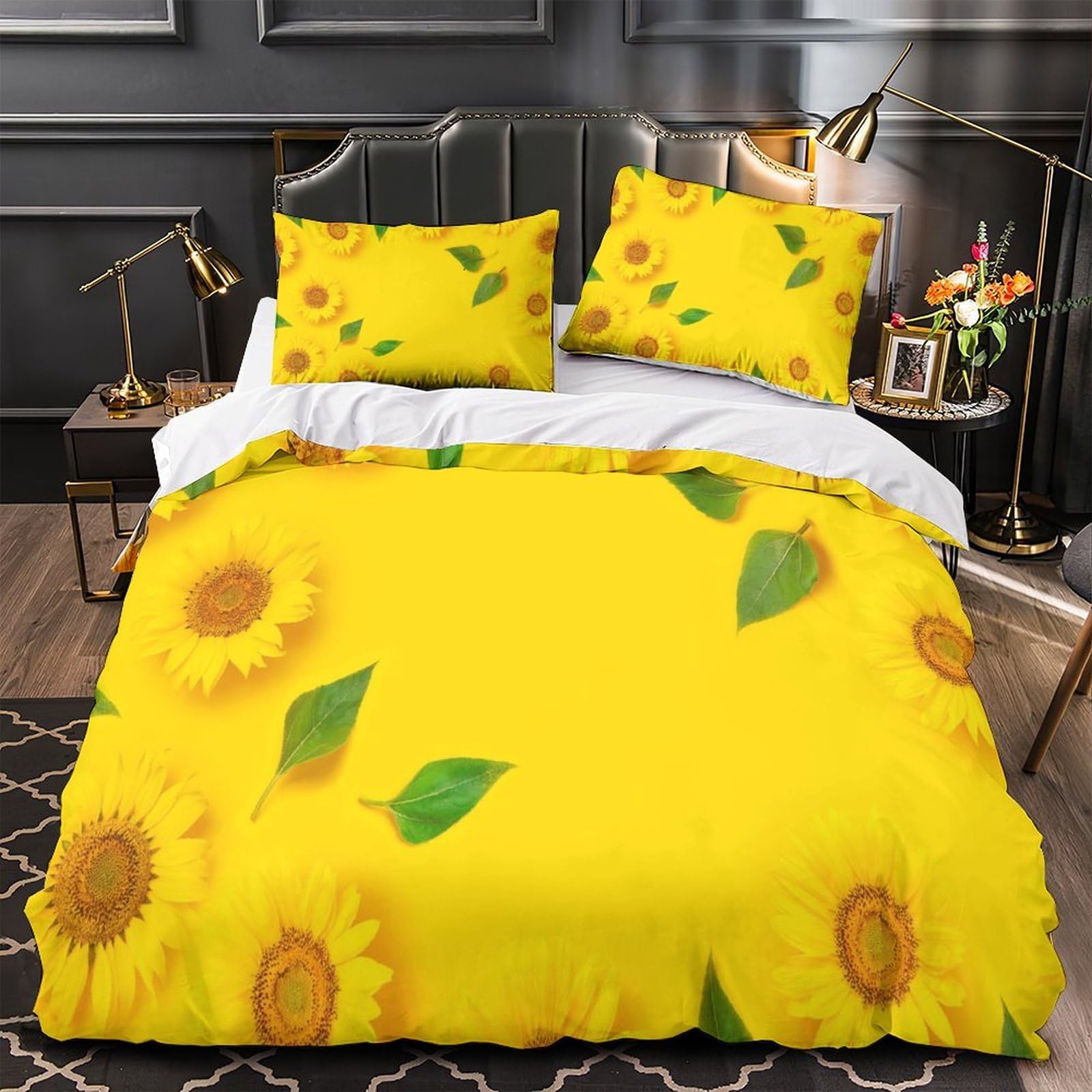 Housse de couette tournesol 135x200 parure lit garçon single microfibre