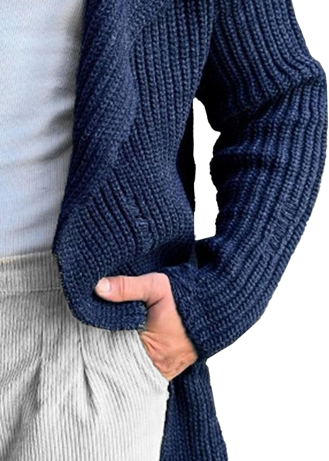 Men's Button Down Cable Long Sweater Cardigan Long Sleeve Shawl Collar Sweater Loose Fit Knit Winter Sweaters