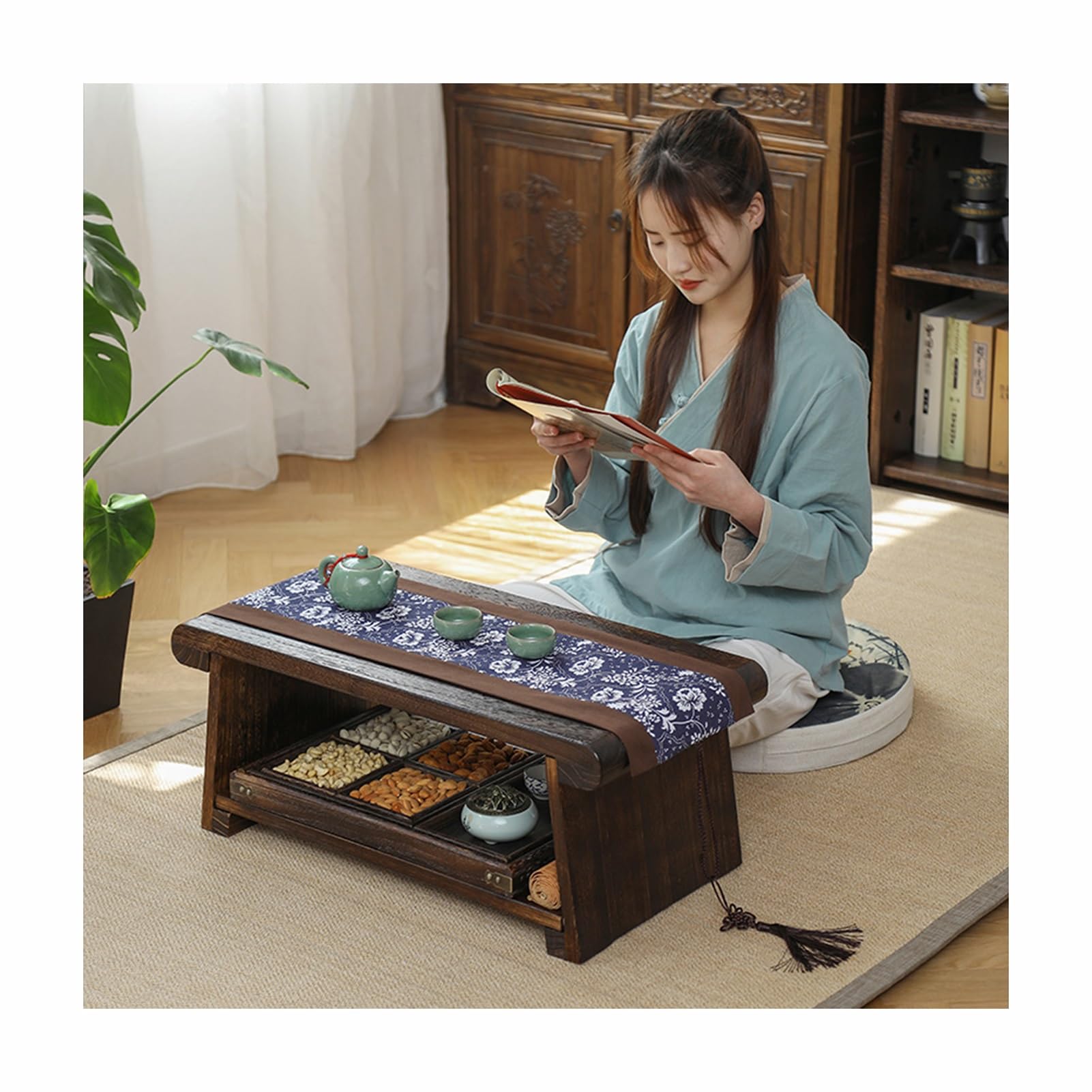 ExpressLeopard Paulownia Floor Tables Low Table For Sitting on The Floor - Small Coffee Table Accent Furniture - Meditation and Tea Altar - Folding Tatami (Color : Dark brown, Size : 80 * 40 * 33cm)