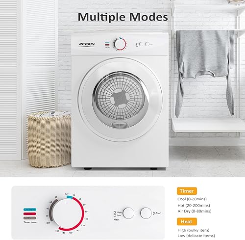 Miniatura 5 de ROVSUN Secadora de ropa portátil de 1.8 pies cúbicos, secadora de carga frontal, secadora de ropa compacta con bañera de acero inoxidable para