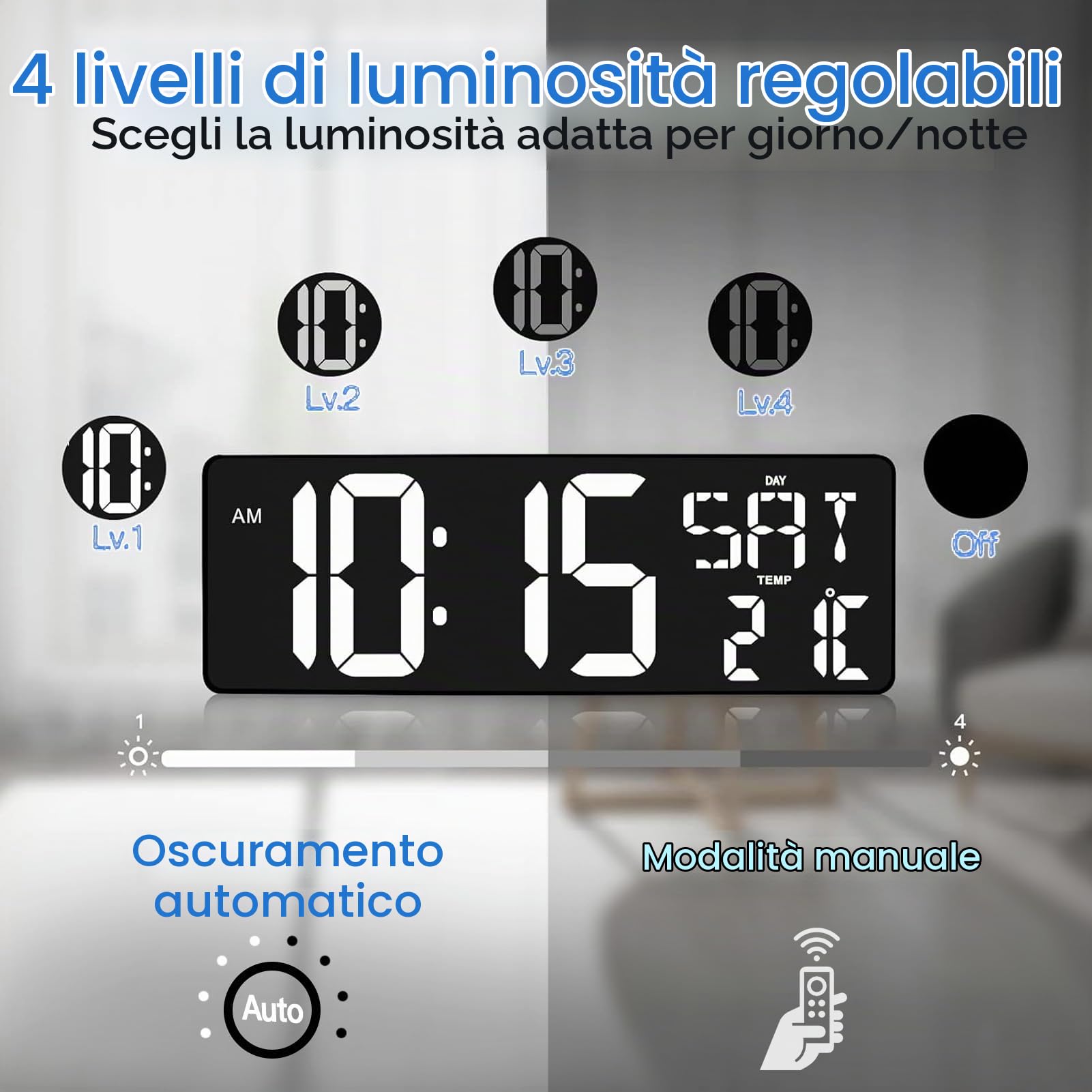XREXS Orologio Parete 17'' LED Bianco Sincronizzazione Bluetooth | Luminosità regolabile, mostra ora, data e temperatura, calibrazione automatica, multifunzione per soggiorno e ufficio