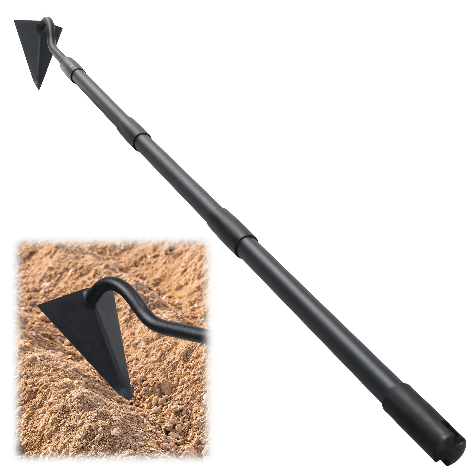 LLARGUEST Garden Hoe, 59 Inch Triangle Warren Hoes for Cutting Trenches, Digging, Loosen The Soil, Weeding, Heavy Duty Hoe Garden Tool with Adjustable Long Handle
