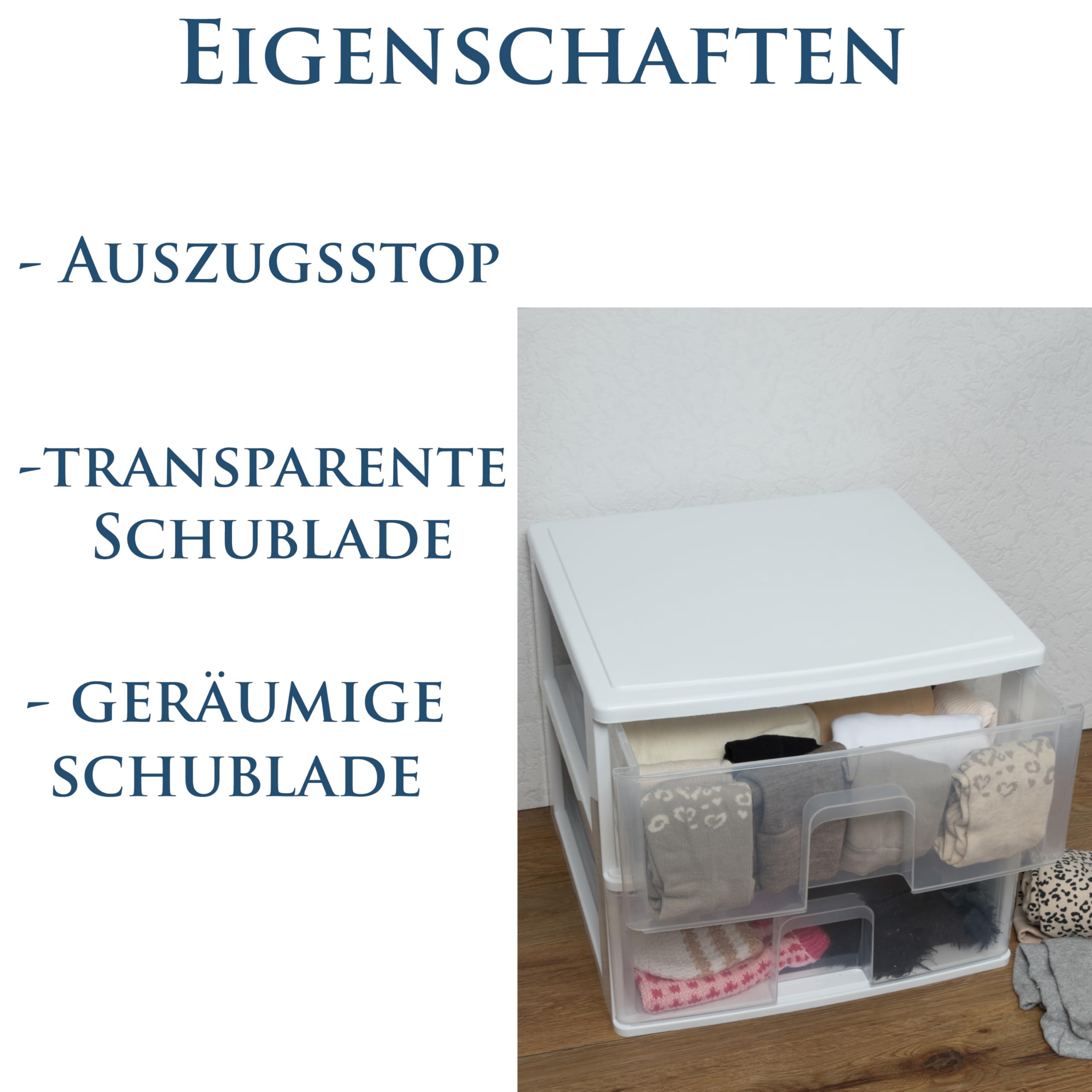 Schubladenbox 2 großen Schubladen 38x37x32cm weiss-transparent Kunststoff