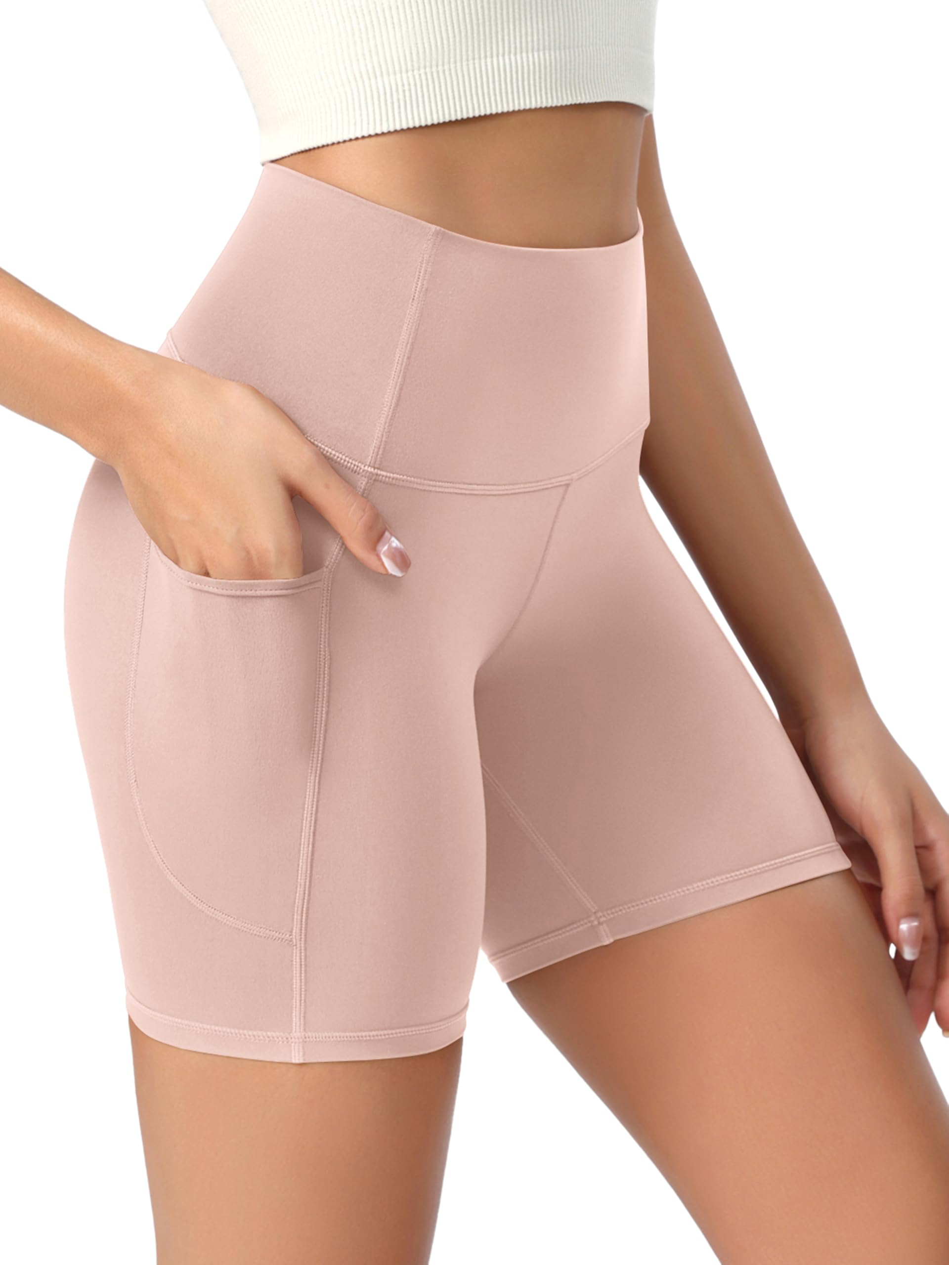 ODODOS Women's High Waist Lounge Yoga Shorts with Pockets, 4"/6"/8"/10" Buttery Soft Biker Shorts