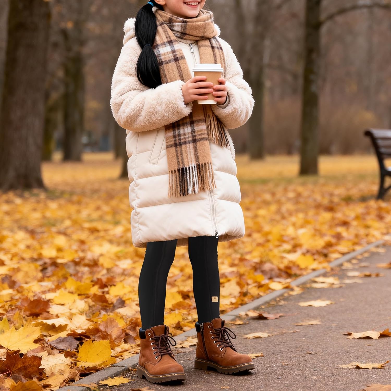 4 Pack Girls Fleece Lined Leggings Kids Winter Warm Pants Girls Thick Basic Solid Full Length Pants - Image 2