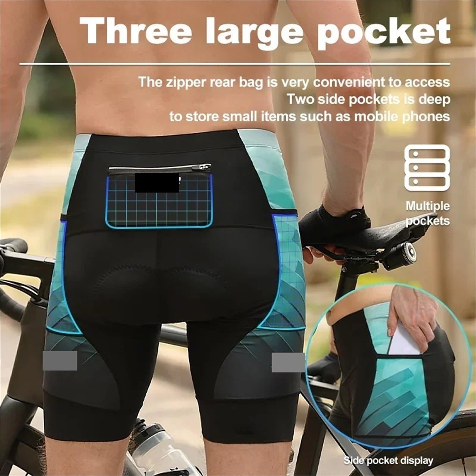 Pantaloncini da Ciclismo Lake Green Bike Tights Imbottiti in Gel 5D Uomo Traspiranti con Tasca per Ciclismo