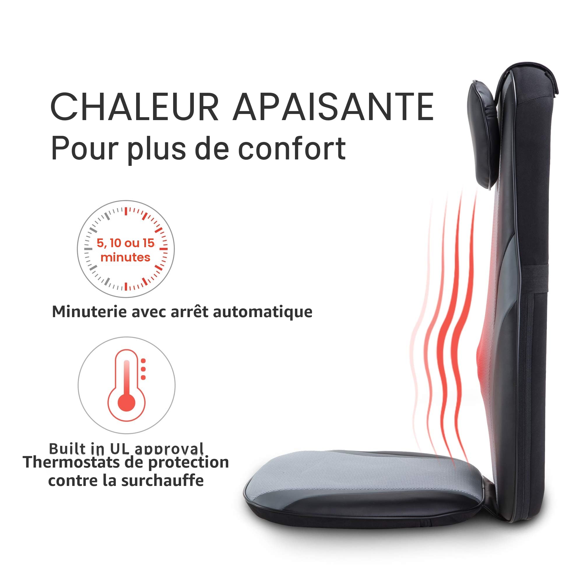 Snailax Masseur de Dos Shiatsu avec Chaleur, Siège Massant à Nœuds de Massage en Gel Souple, Massage du Dos Complet avec Vibration d’Assise, pour Maison, Bureau, Canapé, Cadeau pour Homme et Femme