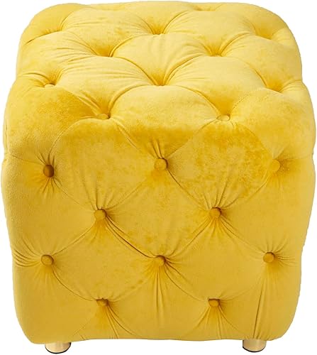 Miniatura 7 de Otomana pequeña copetuda de terciopelo, reposapiés cuadrado con botones profundos y patas de metal dorado, taburete de maquillaje para sala de