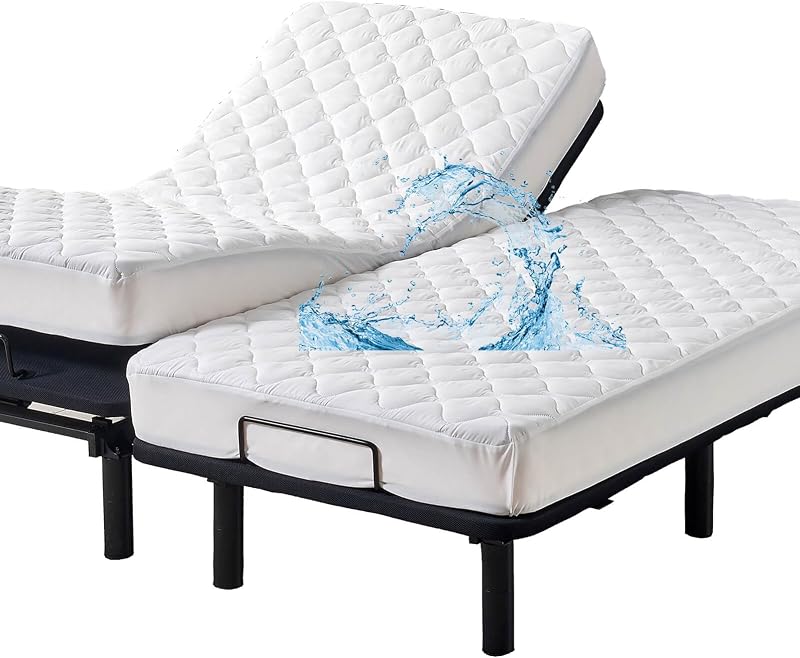 Waterproof Quilted Split King Mattress Protector Pad for Adjustable Bed | 2 Mattress Pads in 1 Package Each 39x80 with Up to 16 Deep Pocket, Stay in Place Fitted Cover, Noiseless Soft Padded Topper