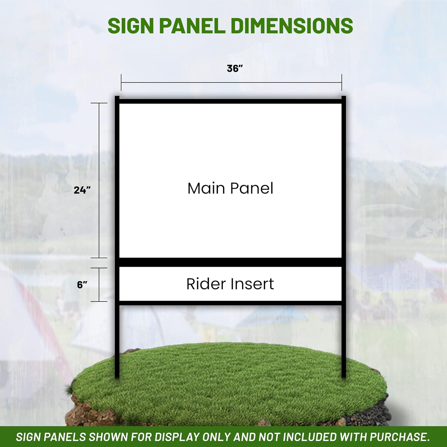 Real Estate Yard Sign Metal H-Frame (Pack of 1), Easy Slide-In Open House Signs for Real Estate, Durable Yard Signs, Compatible with 1/8-Inch Thick Sign Panels - 24 x 36 Slide-In with Rider, Black