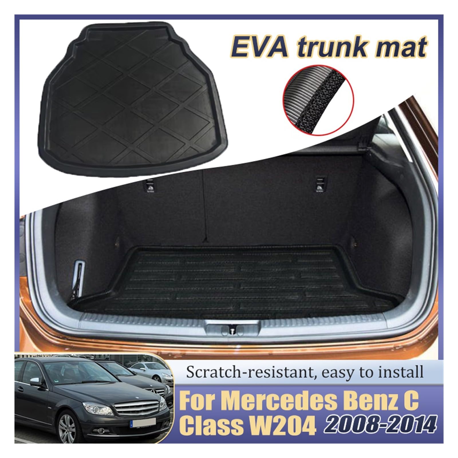 Pasuje do Merc//edes Be//nz C klasa W204 Sedan 2008-2014 | Mata do bagażnika samochodu Wkładka do bagażnika tylnego Podkładka podłogowa do bagażnika Podkładka Carpe