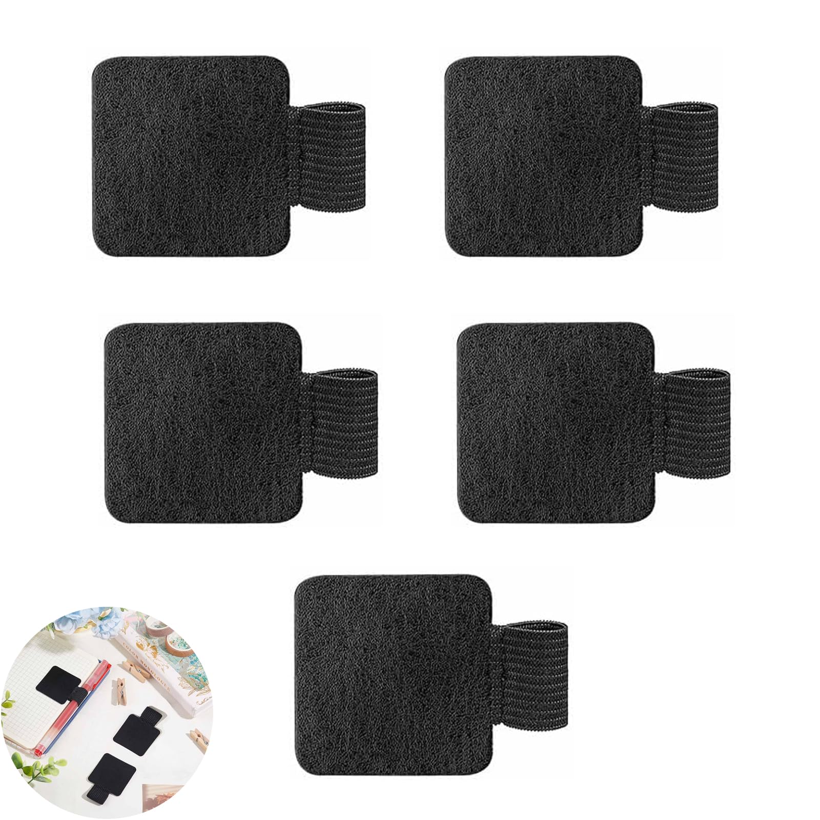 WQEDVN 5 Pack Pen Holder for Notebook, Notebook Pen Holder, Adhesive Pen Loop Holder, for Book, Tablet, Diary, Calendar and Notebook (Black)