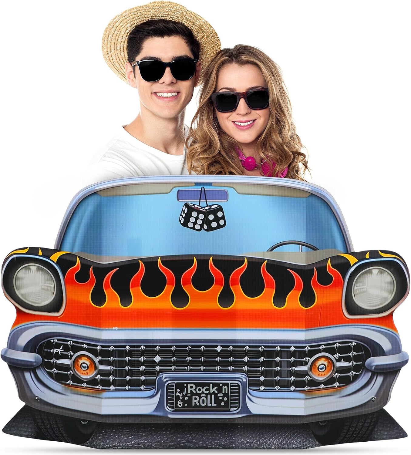 Amyhill 3.1 Ft 1950s Hot Rod Car Cardboard Cutout Stand Up Life Size Retro Car Stand Up Cardboard 50's 20's 70's Themed Party Sock Hop Rock 'n' Roll Event Backdrop Photo Props Standup