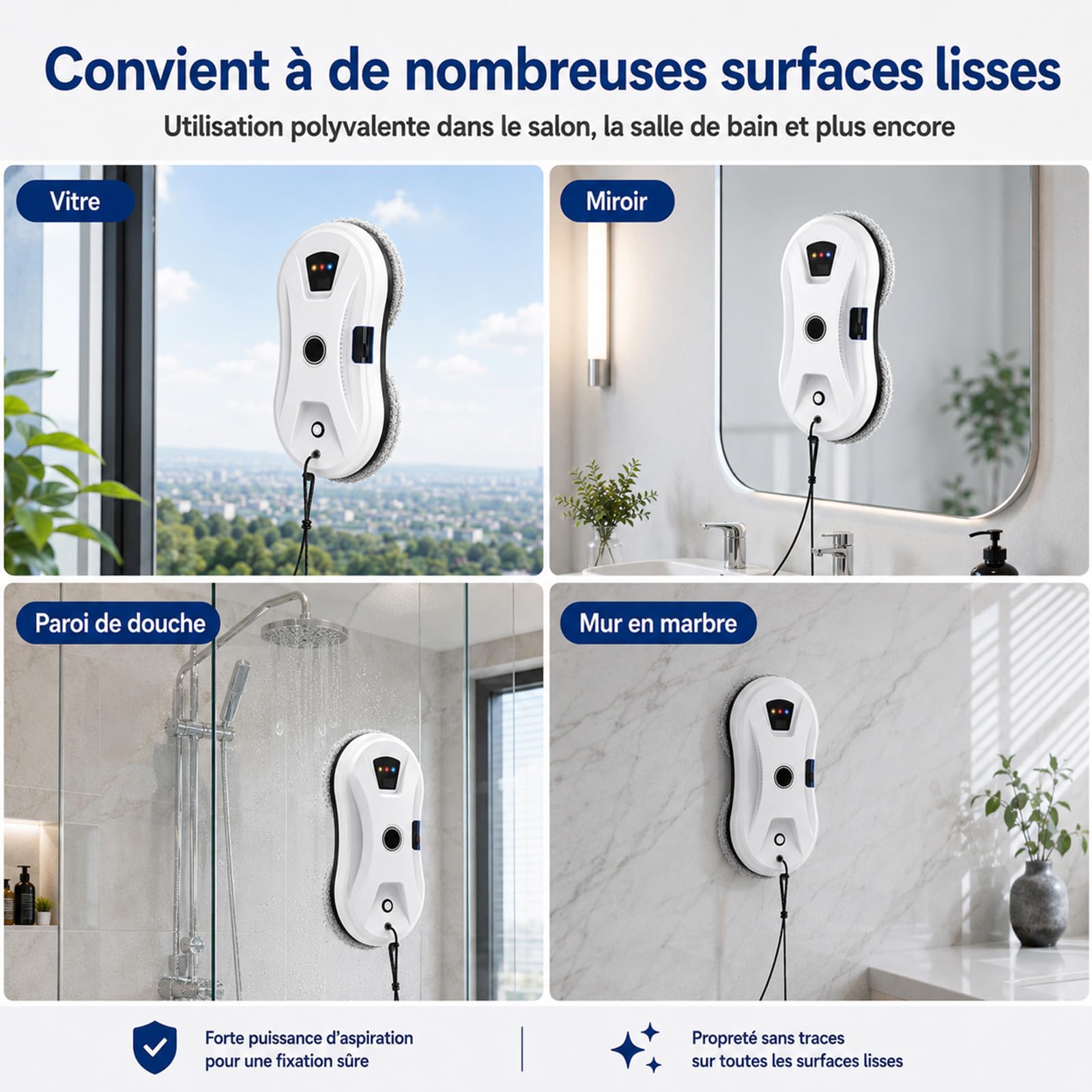 Robot Clean Osmo Vitre – Nettoyeur Auto Forte Aspiration + Jet Eau | Télécommande, 3 modes de nettoyage, navigation intelligente, détection des bords, nettoyage humide/sec automatique.