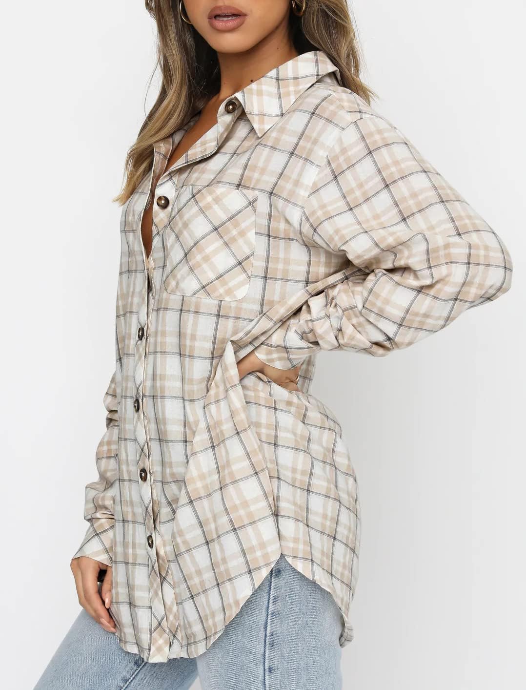 Lacozy Womens Buffalo Plaid Flannel Shirt Long Sleeve Collar Button Down Blouses Tops