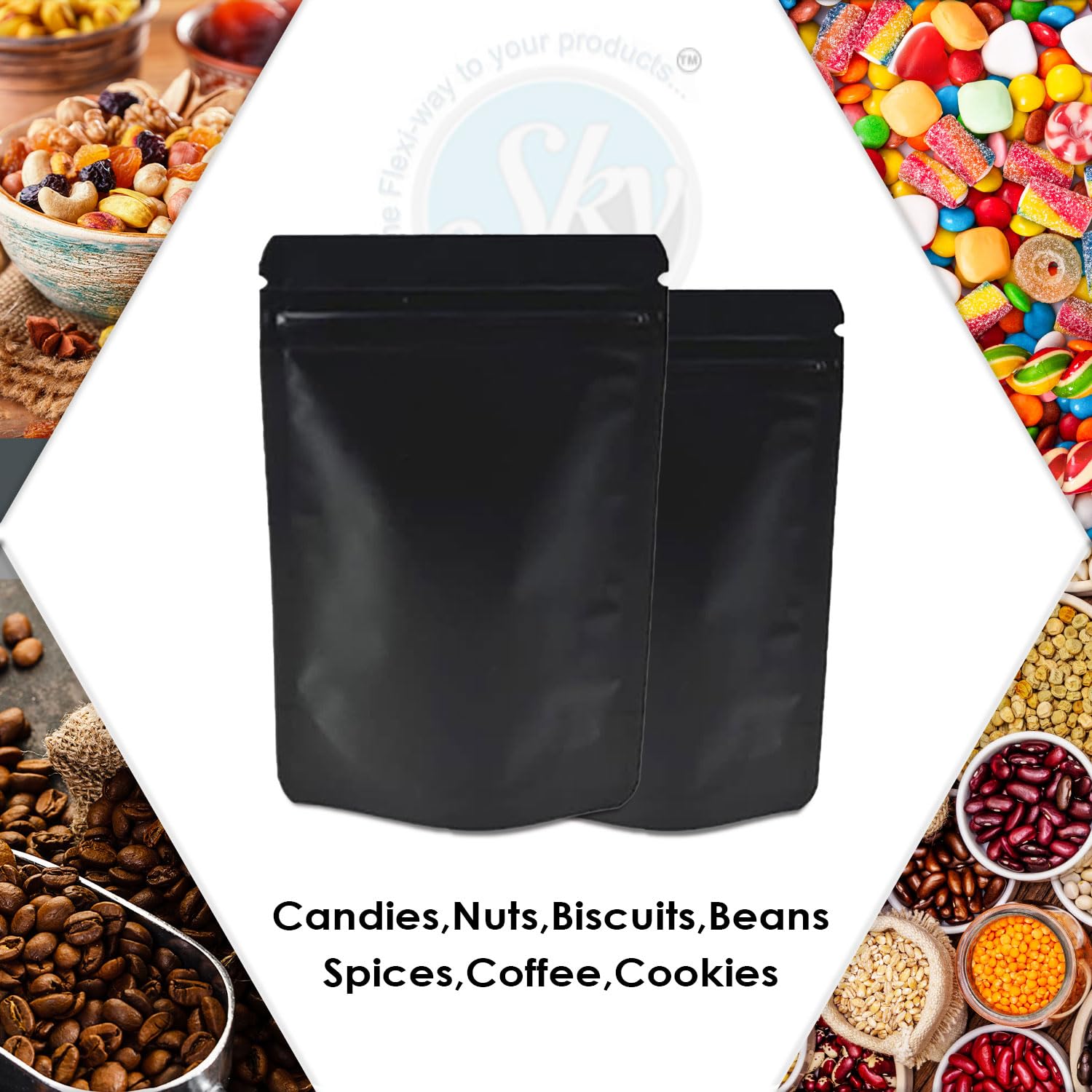Black Zip Lock Pouches - Stand Up Food Bags -4