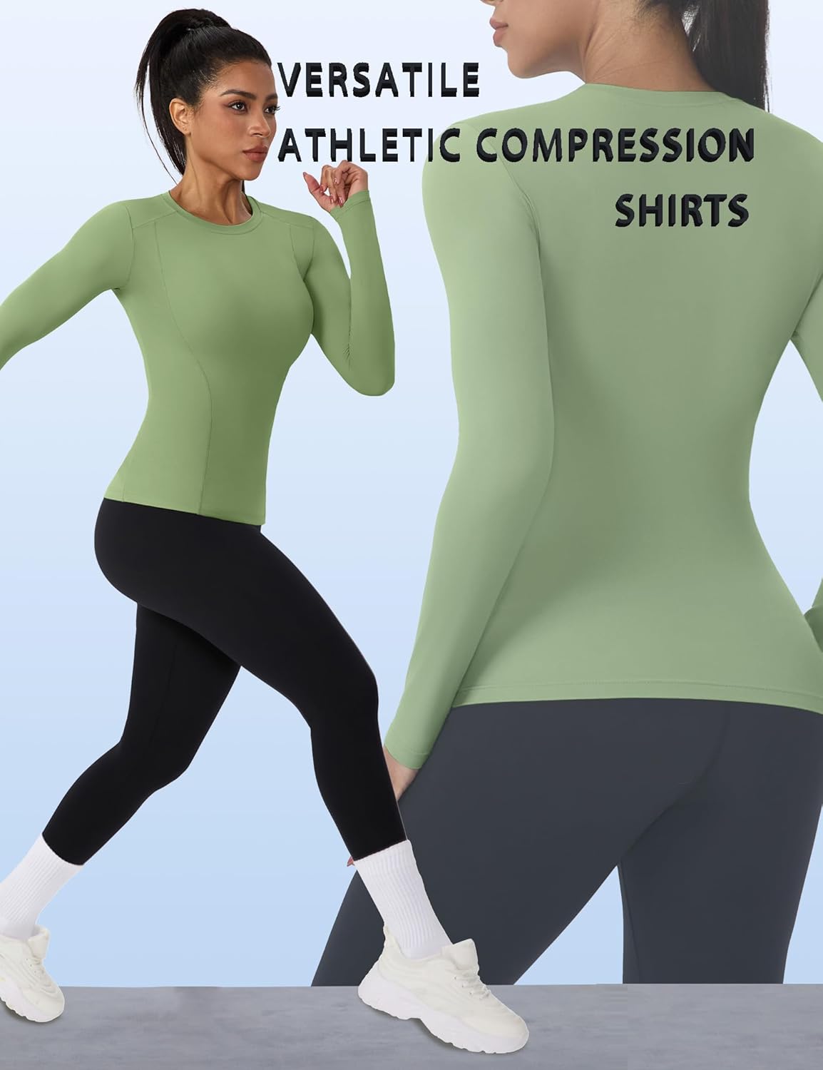 Long Sleeve Compression Shirts for Women Athletic Sun Protection Workout Base Layer Tops Sports Gear Yoga Running - Image 2