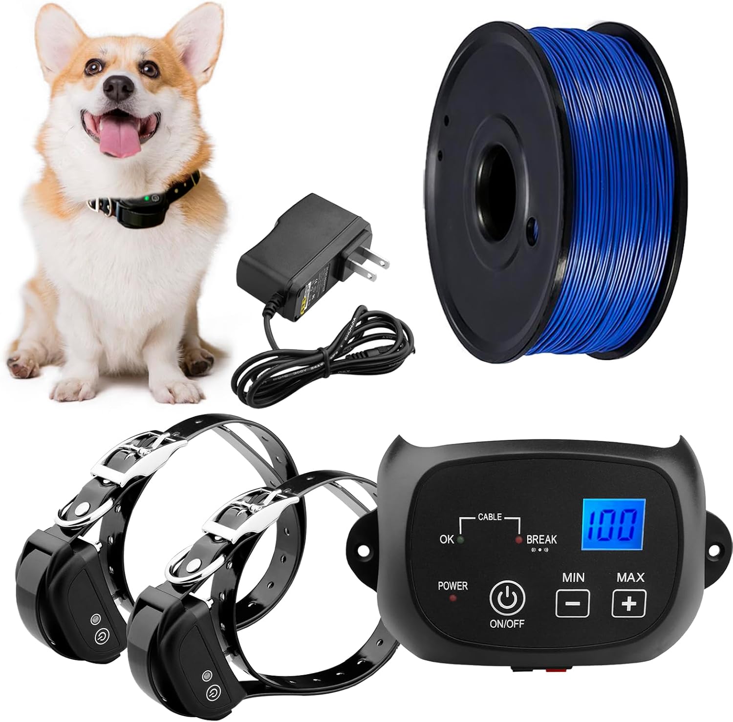 iMeshbean In-ground/Aboveground Pet Containment System, Electric Dog Fence, IP66 Waterproof & Rechargeable Collar, Shock&Tone Correction, 650Ft Wire (for 2 Dogs)