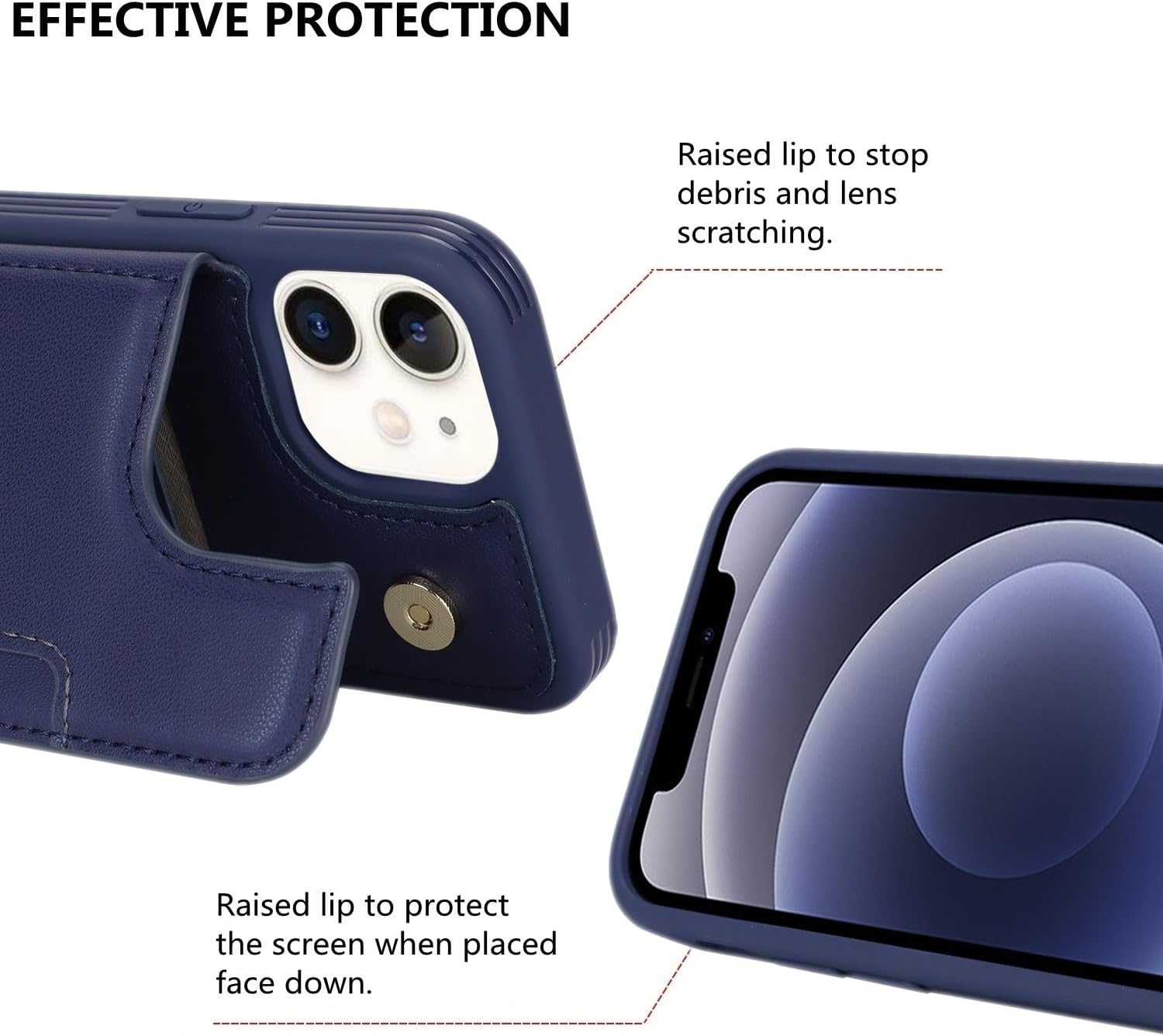 iCoverCase Compatible with iPhone 12 Mini Case with Card Holder, Wallet Phone Case for Women Men RFID Blocking PU Leather Protective Case 5.4 Inch (Dark Blue) - Image 5