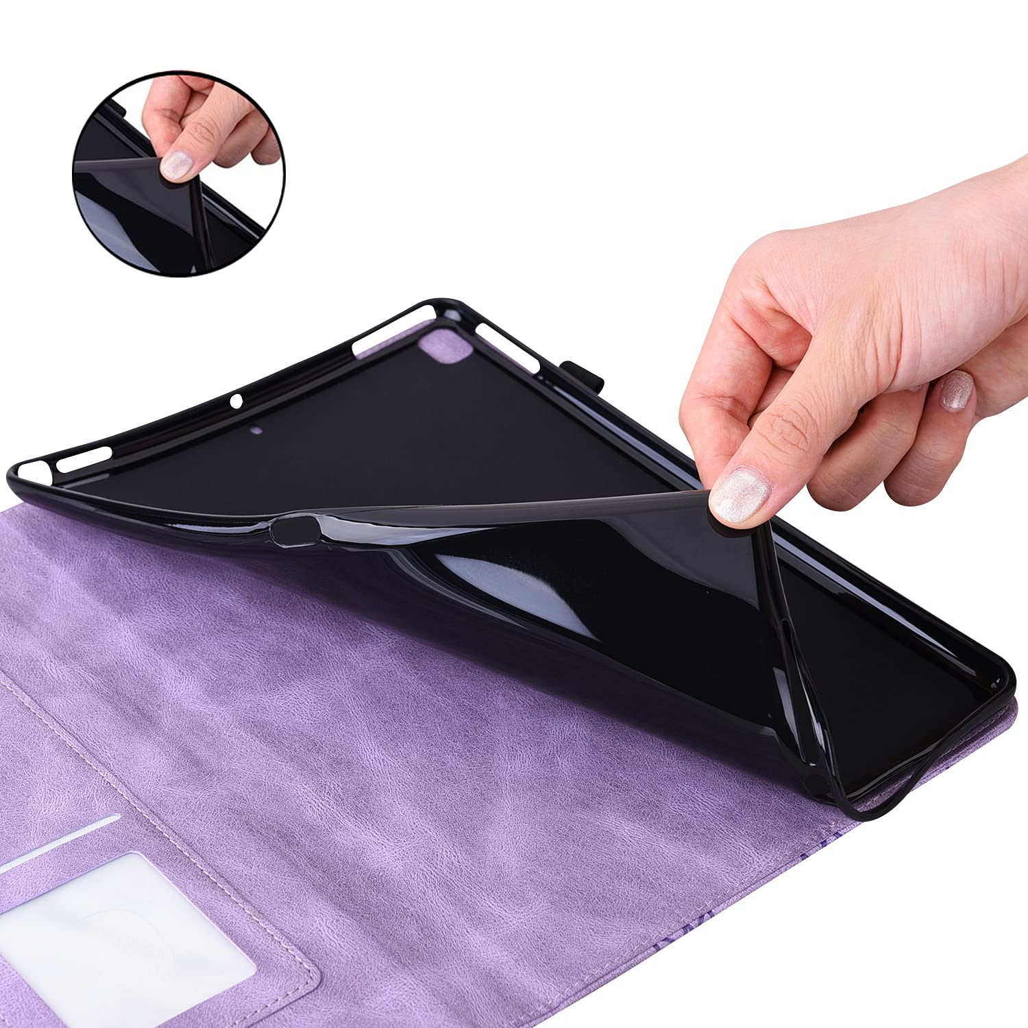 Samsung Galaxy Tab A9+ 11" etui z wytłoczonym motylem etui ze skóry PU portfel uchwyt na długopis tablet pokrowiec ochronny do Galaxy Tab A9+ 11 cali SM-X210/SM-X215/SM-X216 fioletowy