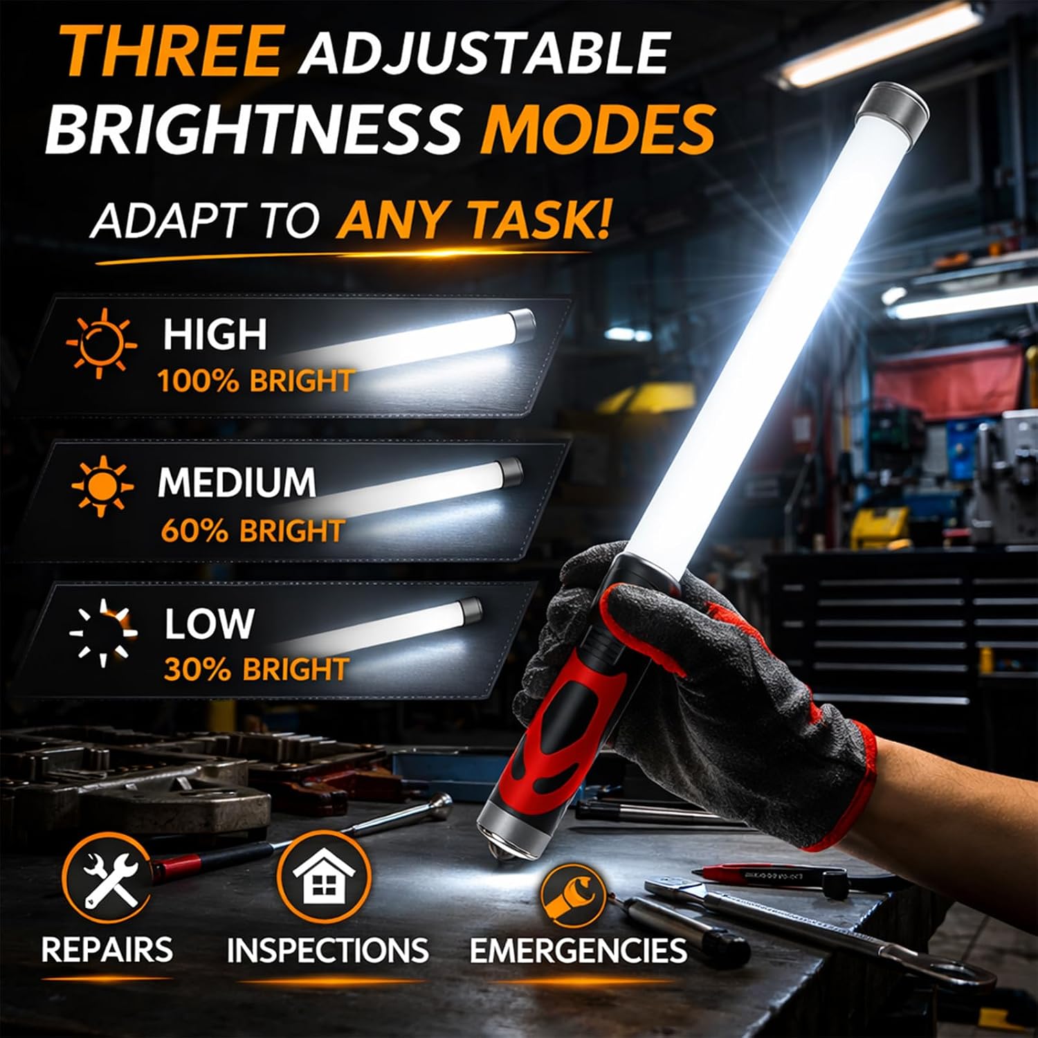 29.9" Bendable Mechanic LED Light, Flexible LED Flashlight Stick, 3 Brightness Modes Rechargeable Flexible Light for Mechanics,Car Repairs, Inspections & Tight Spaces (White)