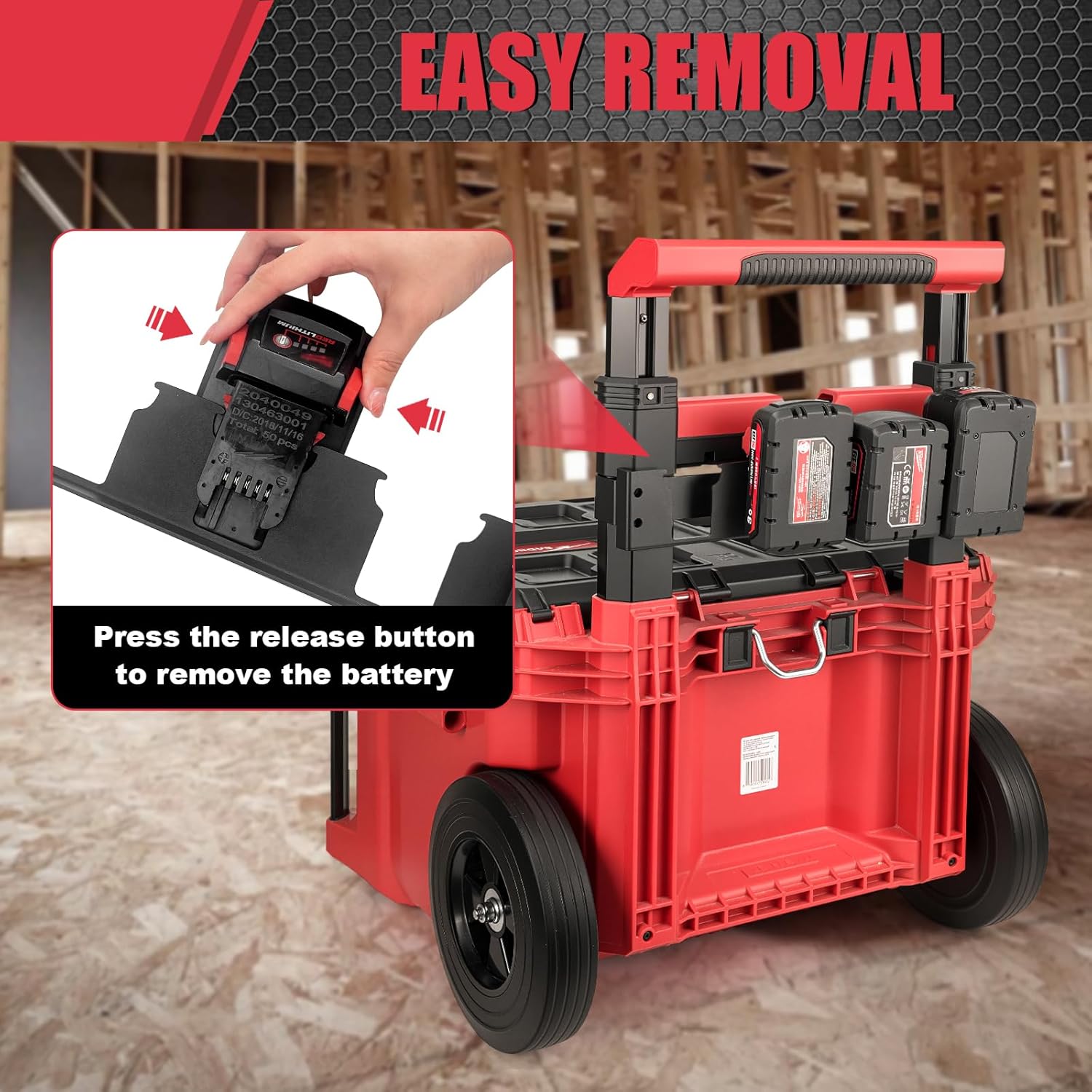 4 Slots Battery Holder Compatible with Milwaukee 18V Battery,Effortless Side Storage Solution Fit for Milwaukee 48-22-8426 Packout Rolling Toolbox,Mounted Back on Packout Toolbox