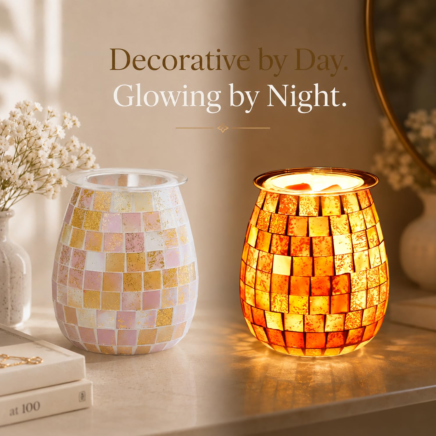 Dicimi Calentador de cera de cristal, quemador de mosaico, cera romántica derretida, quemador de aceite esencial, adecuado para regalos, decoración del hogar