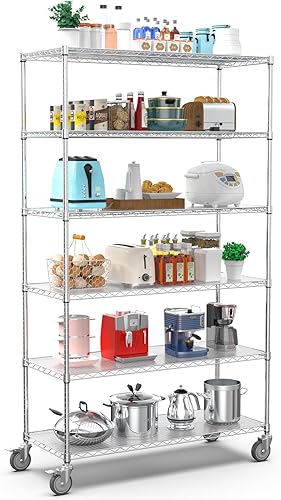 Estantería de alambre NSF de 6 niveles, 20 x 48 x 84.5 pulgadas, capacidad de 6000 libras, estante de metal de almacenamiento ajustable resistente