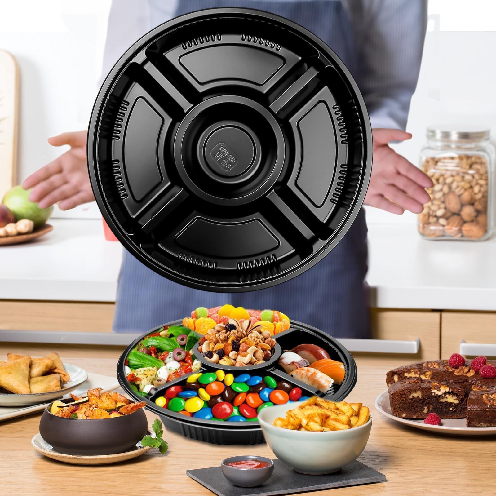 🥗 Caterline Kleine Speiseplatten Mit Deckel – Für Catering, Buffets & Partys, Wiederverwendbar