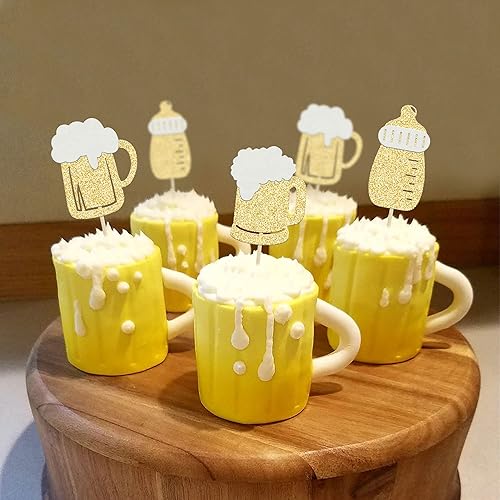 Miniatura 4 de Gyufise 24 tazas de cerveza, para biberón, magdalenas, purpurina dorada, para bebés, magdalenas, felicitaciones, celebraciones, baby shower,