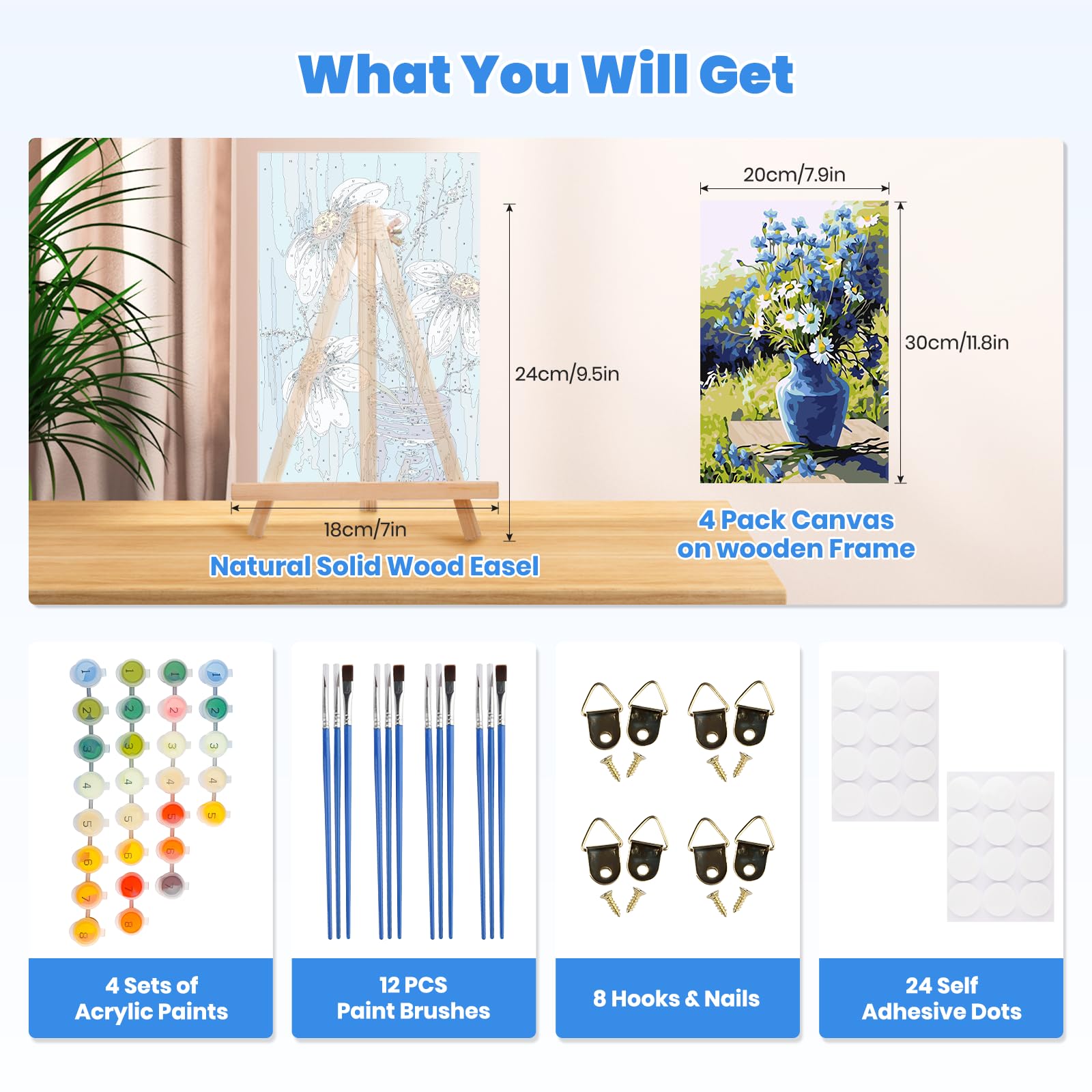 Kit Dipingere Con Numeri Per Adulti - 4 Tele Con Cavalletto E Colori - Foto 12