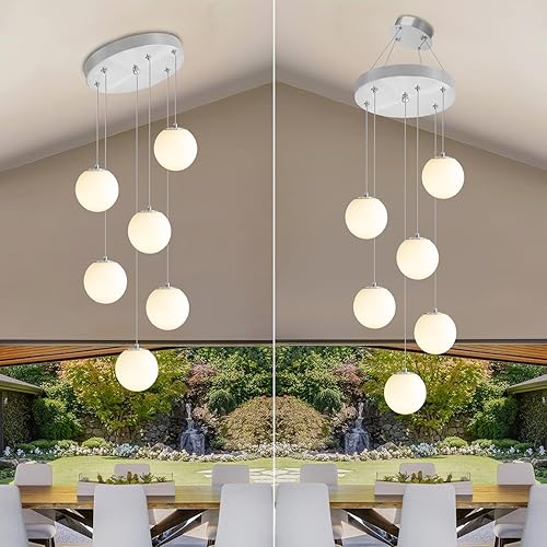 Miniatura 120 de Escalera LED de 10 luces LED moderna con globo de cristal, lámpara colgante grande para techos altos, accesorios de iluminación de entrada, villas y