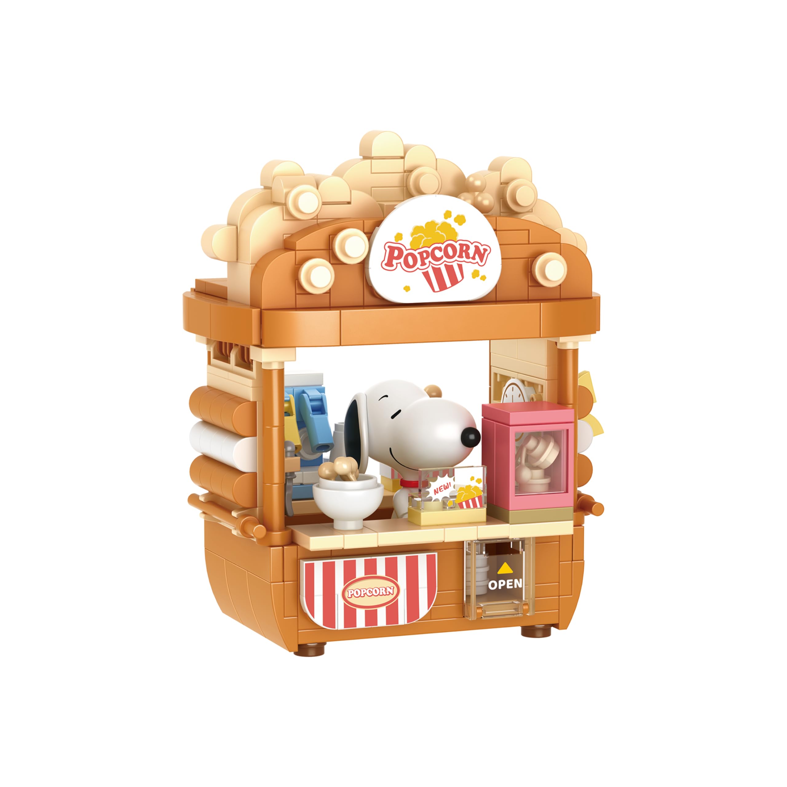 BlueBrixx Pro 108305 – Snoopys Popcorn-Stand aus Klemmbausteinen mit 355 Bauelementen