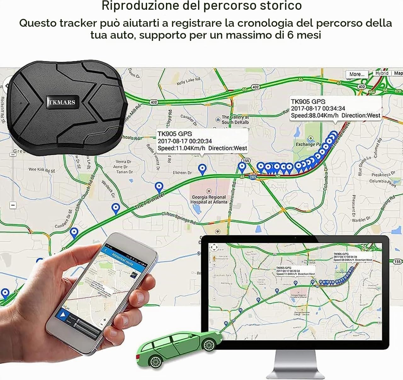 TKMARS GPS Tracker Senza Abbonamento con Micro TK905 Tracker GPS per Auto con APP Gratuita, Nessun Abbonamento Richiesto, 90 Giorni in Standby, Forte Magnetico Impermeabile 5000mah