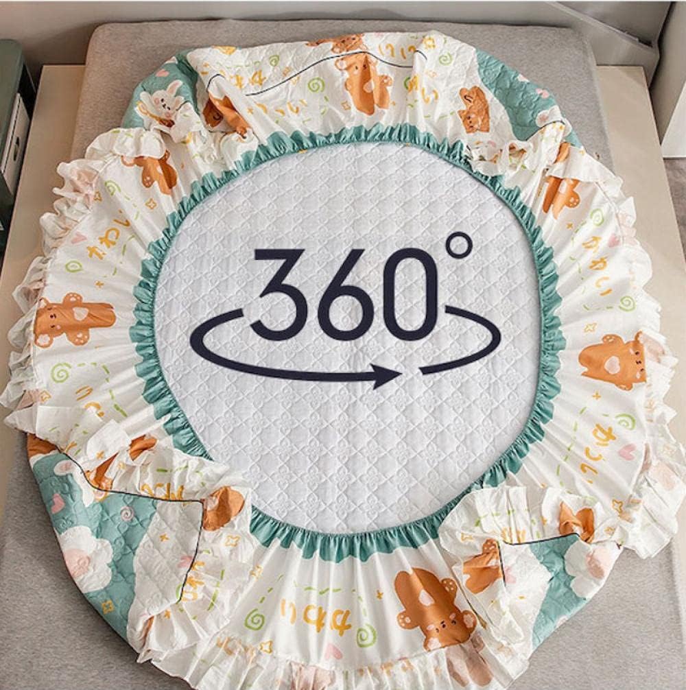 Soft Fitted Bed Sheet Thick Quilted Bedding Fitted Sheets, Cartoon Printed Mattress Protector for Boys and Girls Bedroom Ruffle Bed Sheet Dark Blue 1 150200cm+30cm