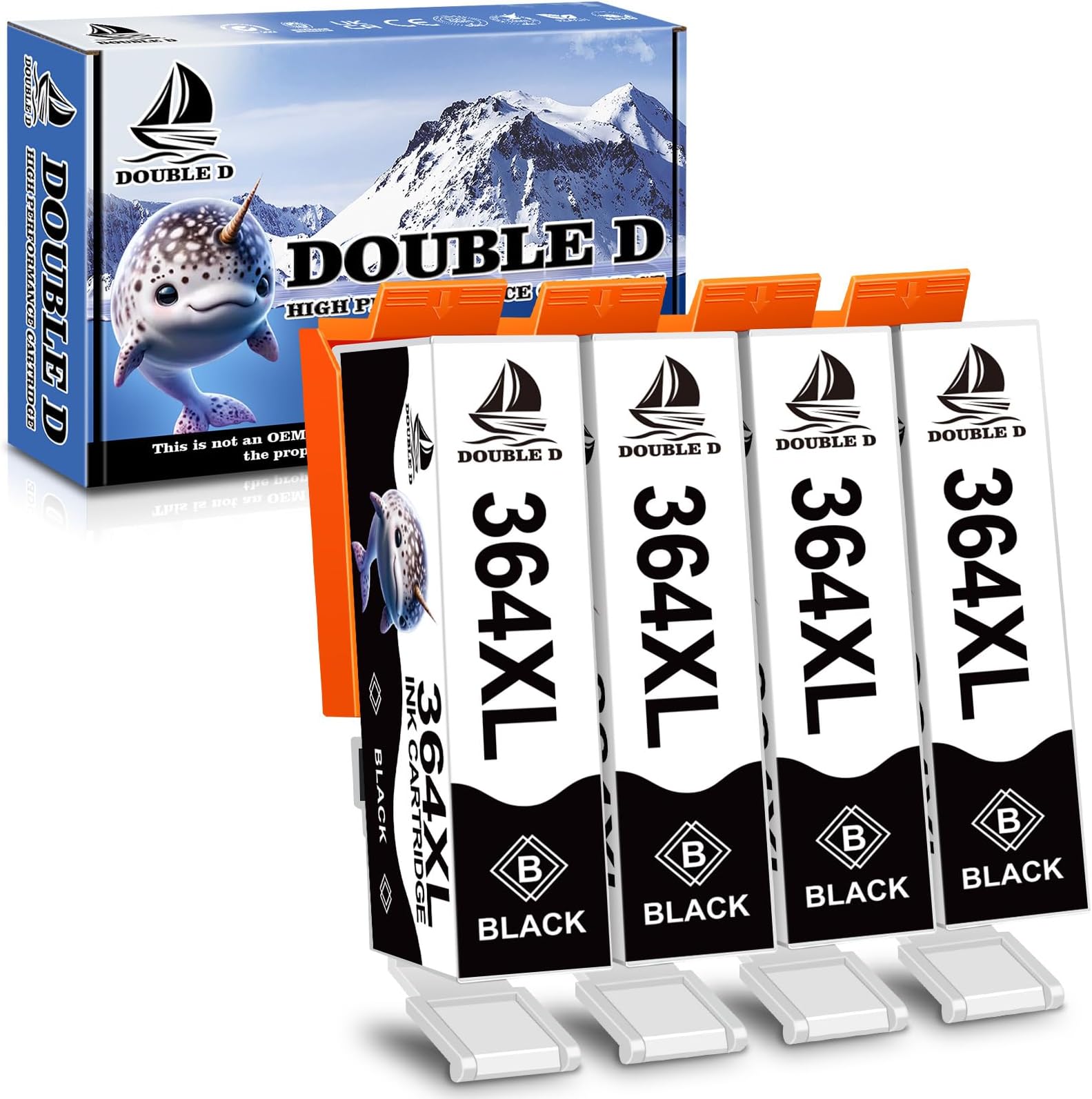 DOUBLE D 364XL Black Ink Cartridges Replacement for HP 364 Ink Work for HP Photosmart 5510 5520 5522 6520 7510 B010a B8550 C5370 C5388 C6324, Officejet 4620, Deskjet 3070A (4 x 364 Black)