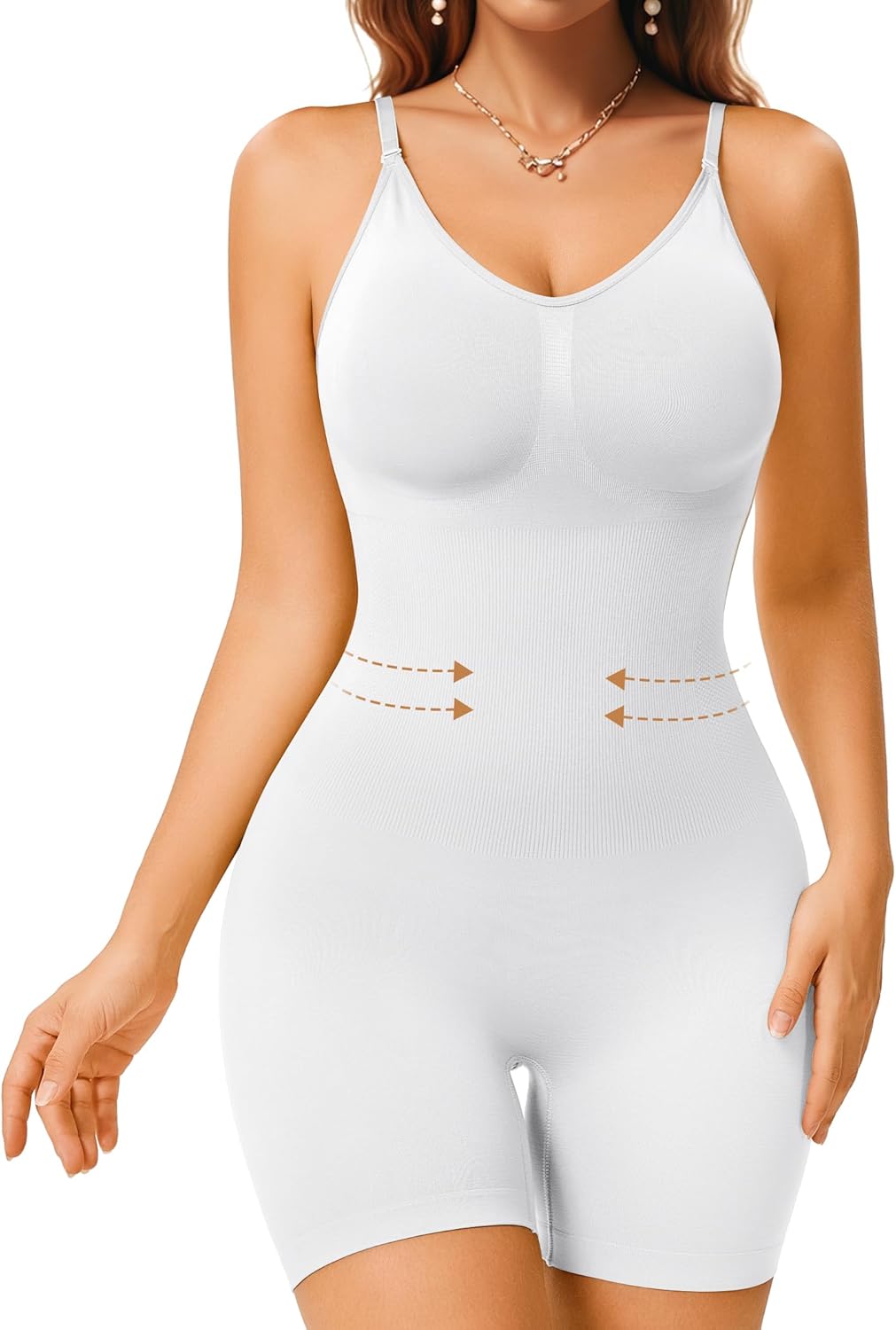 Irisnaya Women Slimming Bodysuits Shapewear Tops Tummy Control Body Shaper Spaghetti Strap Camisole Leotards Bodycon Jumpsuit - Image 2