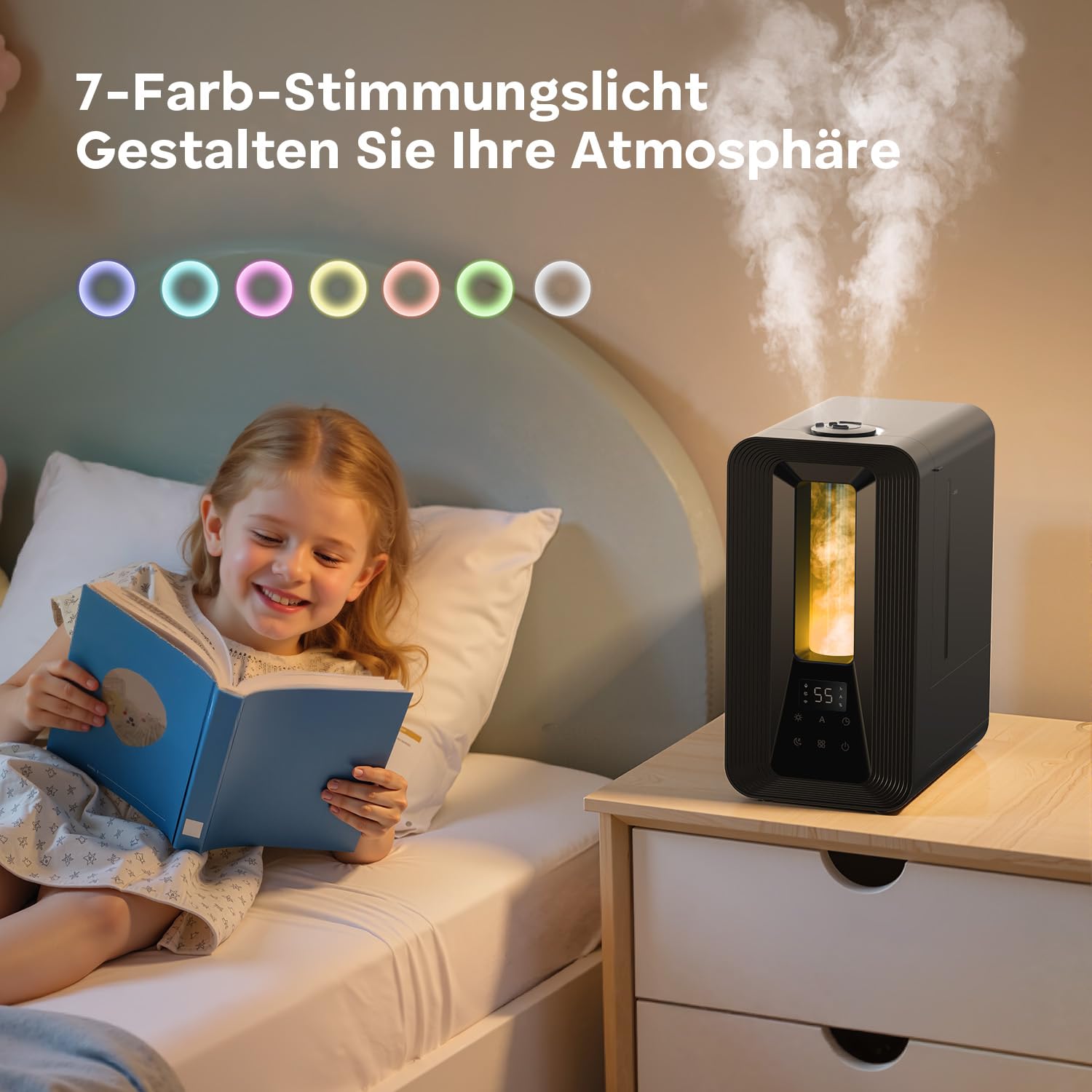 AROEVE 5L Top Fill Luftbefeuchter, Ultraschall Kühle Nebel Humidifier mit Aroma Diffuser, Smart Hygrostat, Nachtlicht, 50H/25dB Leise Raumluftbefeuchter