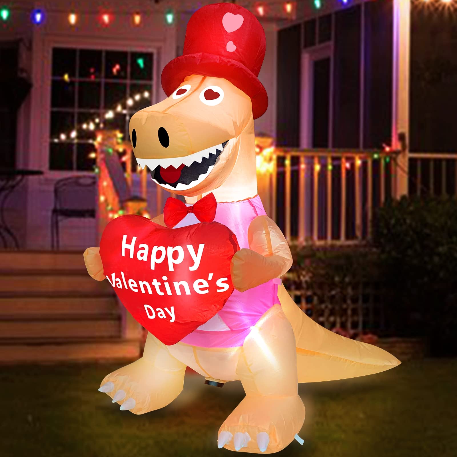 TURNMEON 4 Foot Valentine's Day Inflatable Dinosaur Outdoor Decoration Blow Up Dinosaur Holds Heart LED Lighted Valentines Day Decoration for Yard Garden Lawn Holiday Party Indoor Home Valentines Gift