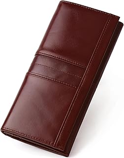 SCHLATUM Slim Wallets for Women RFID Blocking Long Ladies Wallet Bifold Womens Leather Wallet with Coin Pocket ID Window, Coffee