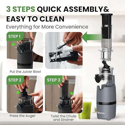 Miniatura 5 de Exprimidor de prensado en frío, máquina exprimidora de masticación compacta, exprimidor lento con velocidad baja de 70 RPM, máquina de jugo para