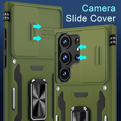 Miniatura 9 de Funda para Samsung Galaxy A14 5G con cubierta deslizante para cámara + protector de pantalla (2 paquetes), soporte giratorio magnético, protección