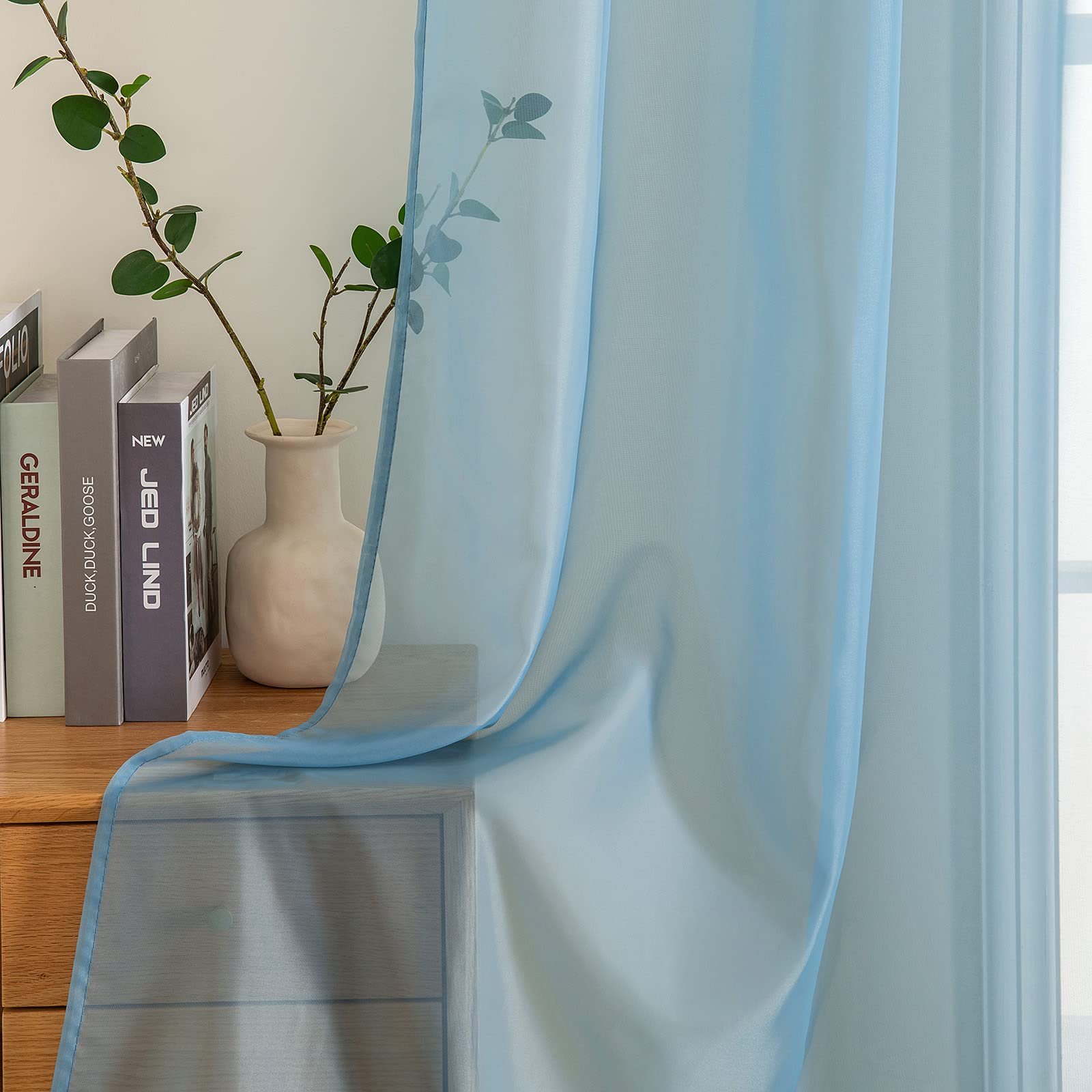 MIULEE Voile Curtain, Transparent, Plain Rod Pocket, Living Room, Airy Decorative for Bedroom Set of 2, 280 x 140 cm (H x W) - Image 2