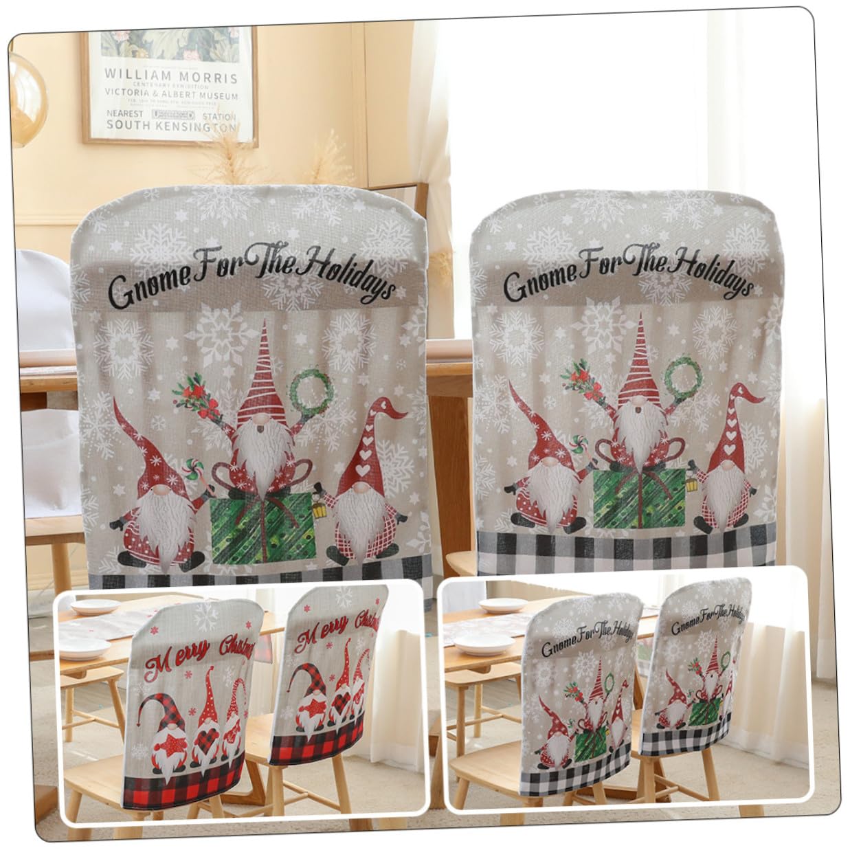Gatuida 4 Fundas Navideñas para Sillas de Comedor, Elásticas y Decorativas, Diseño de Figura Invernal, para Salón o Restaurante