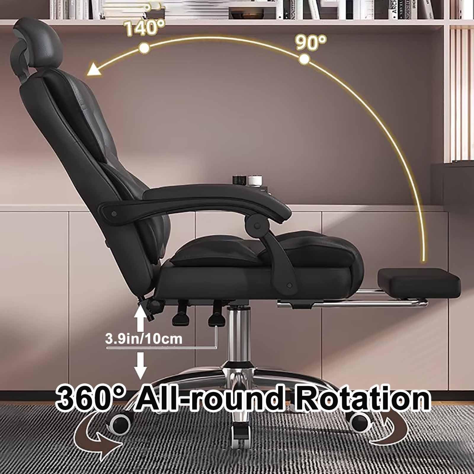 Sedia da ufficio ergonomica in pelle con poggiapiedi, schienale alto, sedia da scrivania per casa e ufficio, elegante design grigio carino, soluzione comoda per sedersi