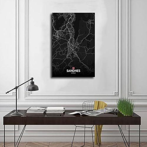 Miniatura 3 de CFIOZYOS Black And White Map Sandnes NO Poster Retro Style Black City Outline Map Office Canvas Print Wall Art Decoration Painting Unframe