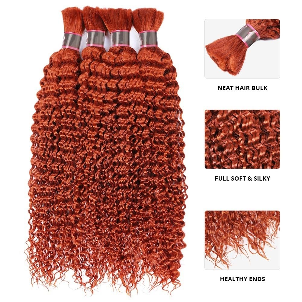 Splatanie włosów Deep Wave #350 Ginger Human Hair Bulk No Weft Brazylijskie przedłużanie włosów Remy do zaplatania Kobieta(20inches)