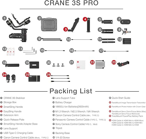Miniatura 6 de Zhiyun Crane 3S Pro Kit oficial Estabilizador de cardán de mano de 3 ejes para cámaras de cine DSLR y videocámara paquete PRO