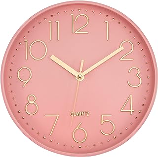 Lumuasky Pink Wall Clock Modern Battery Operated Analog Small Cute Silent Non-Ticking Decorative Clock for School Office Classroom Bedroom Kitchen Living Room Nursery Decor (10 inch)