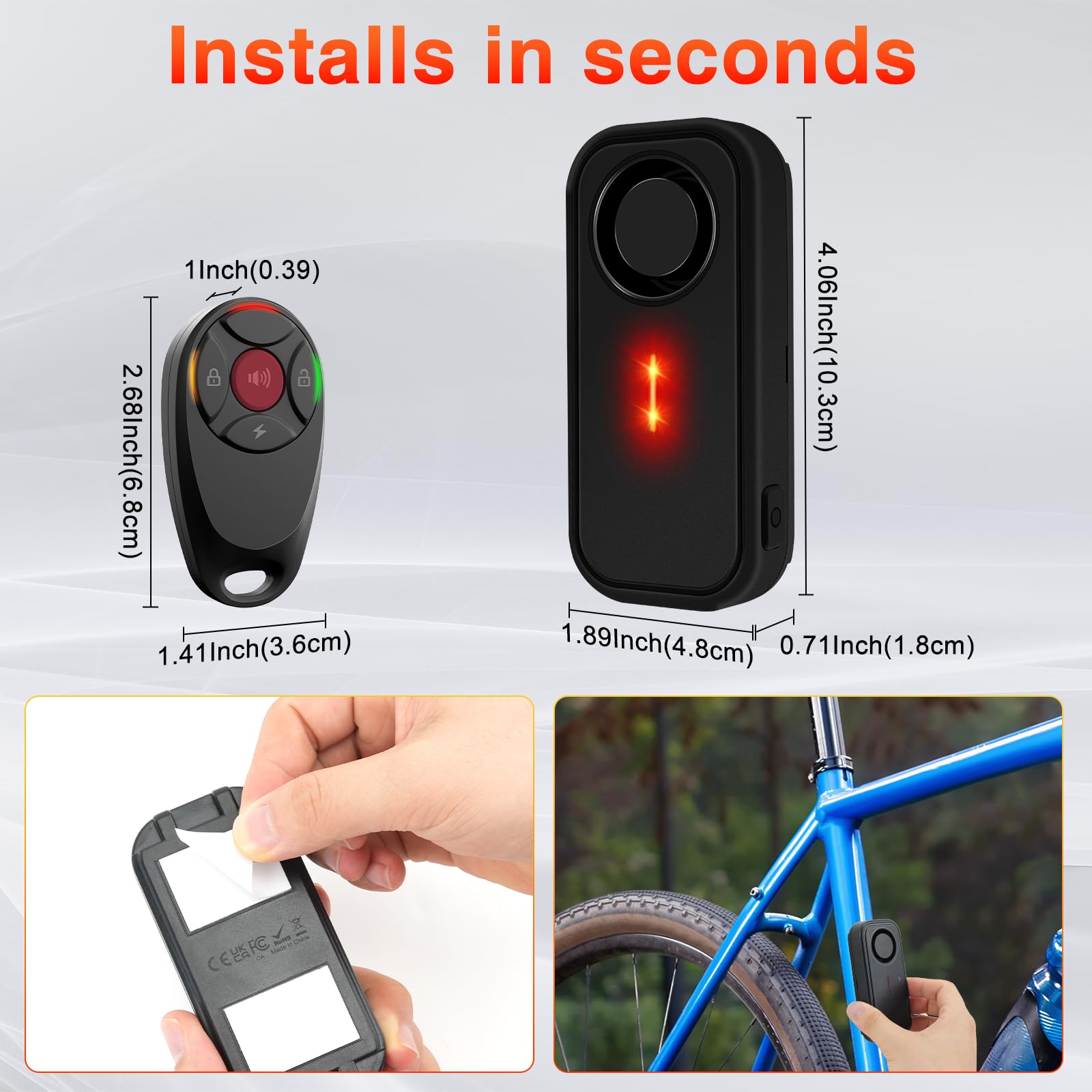 NineLeaf Fahrrad Alarmanlage, Fahrradalarmanlagen mit Fernbedienung, drahtloser Motorradalarm für Elektrofahrräder, Dreiräder, Mobilitätsroller und Fahrradsicherheit, 113dB Super Laut,2PK